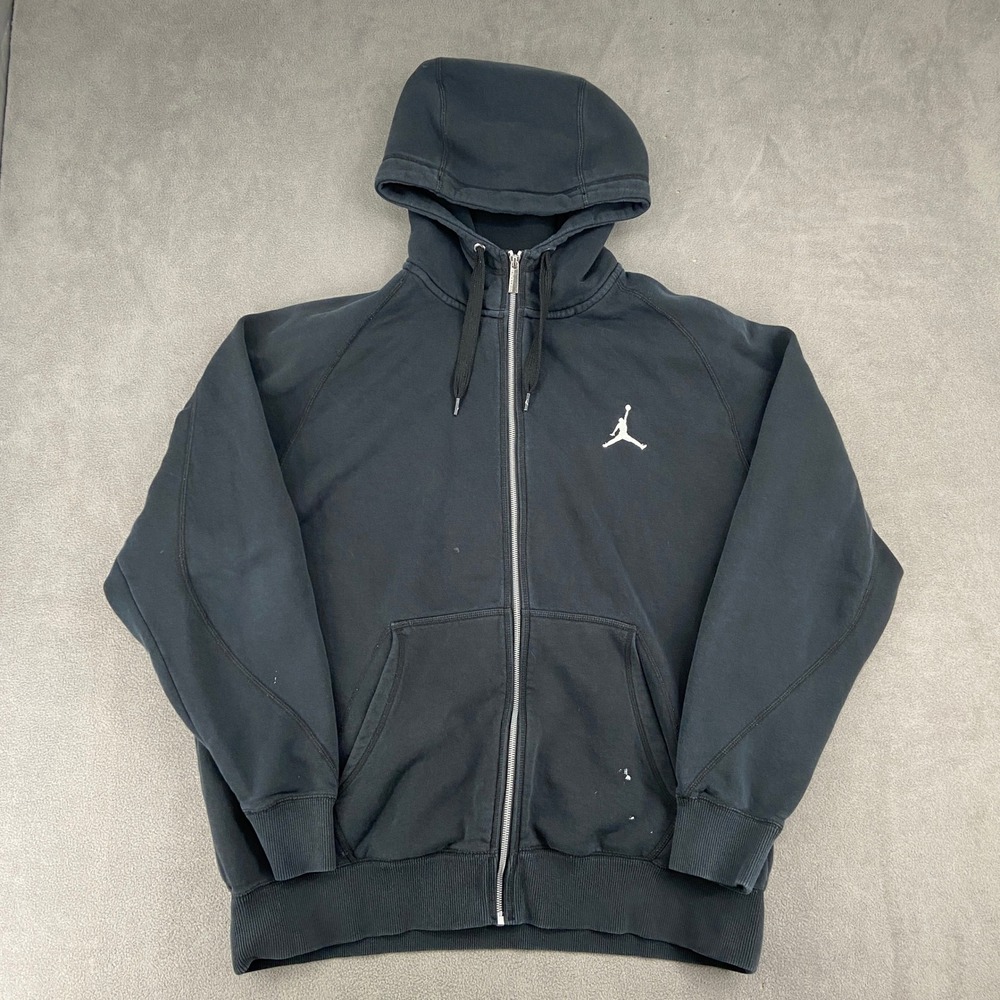 Jordan Brand Mens XXL Full Zip Hoodie Black Jumpman Fleece Sweatshirt Raglan